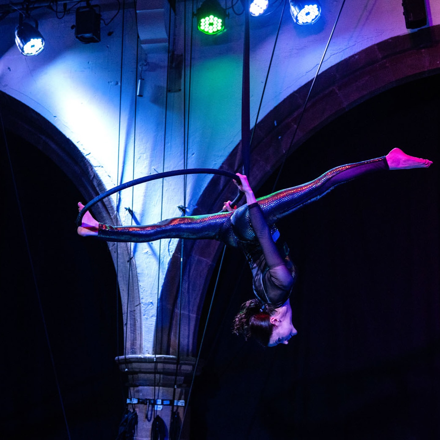 Emily Rose - aerial straps, neon warehouse