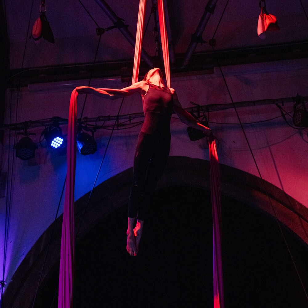 Emily Rose - aerial silks, architectural interior